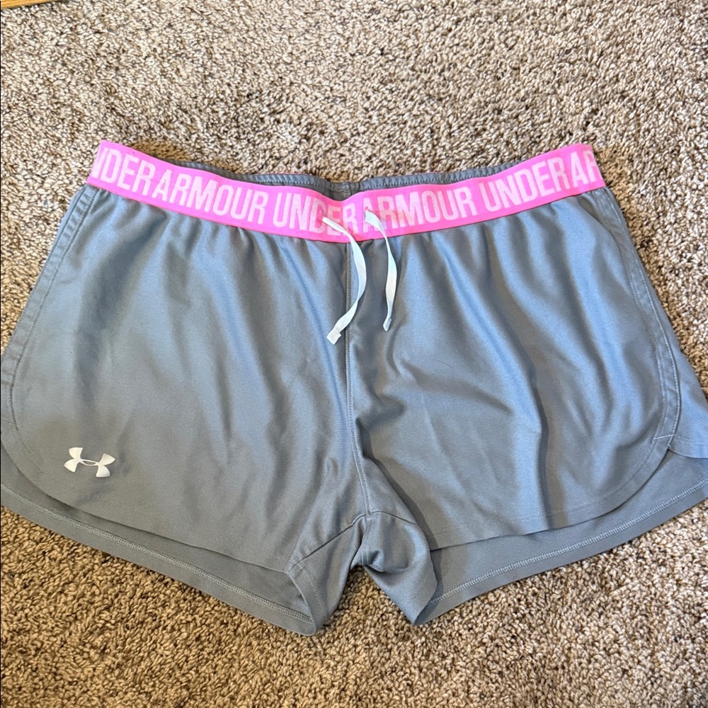 Under Armour Gray Athletic Shorts with Pink Branded Waistband
